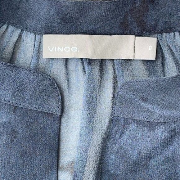 Vince SIZE XS Oversized Fog Blue 100% Silk Washable Sheer Tunic Blouse - Picture 9 of 10